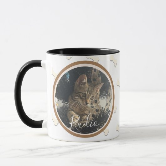Niedlich Kitten Dog Pet Foto Knochenmuster Name Tasse (Links)