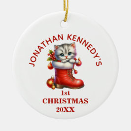 Niedlich Kitten Erste Weihnachten Personalisiert Keramik Ornament