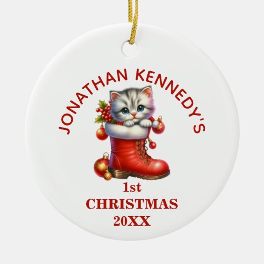 Niedlich Kitten Erste Weihnachten Personalisiert Keramik Ornament (Vorne)