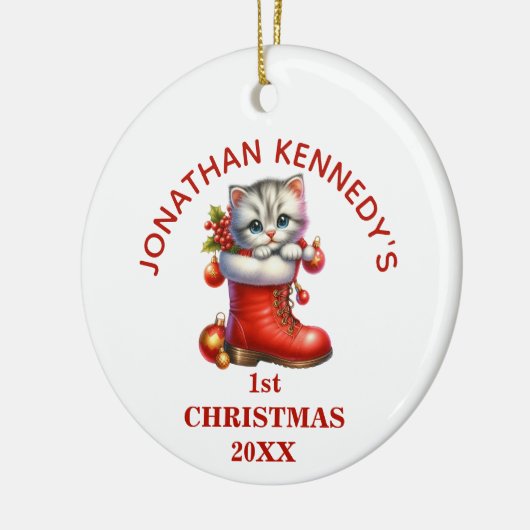 Niedlich Kitten Erste Weihnachten Personalisiert Keramik Ornament (Links)