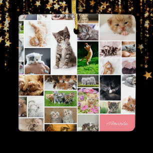 Niedlich Kitten Foto Montage Coral Pink Katze Weih Keramikornament
