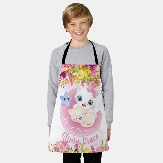 Niedlich Kitten Friends Blush Pink Blume Custom Schürze (Getragen)