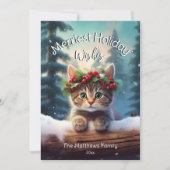 Niedlich Kitten Frostes Weihnachtsschneewald Feiertagskarte (Vorderseite)
