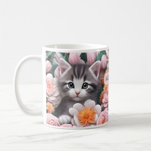 Niedlich Kitten Garden Cat Lover Name Tasse (Links)