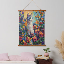 Niedlich Kitten Garden Tapestation - Blumen und Sc Wandteppich Mit Holzrahmen