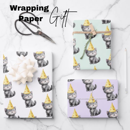 Niedlich Kitten Geburtstag Geschenkpapier Set