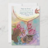 Niedlich Kitten Girl tulis Geburtstag Einladung (Vorderseite)