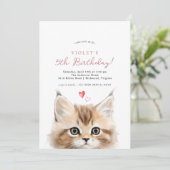 Niedlich Kitten | Girl's Pink Kitty Cat Geburtstag Einladung (Stehend Vorderseite)