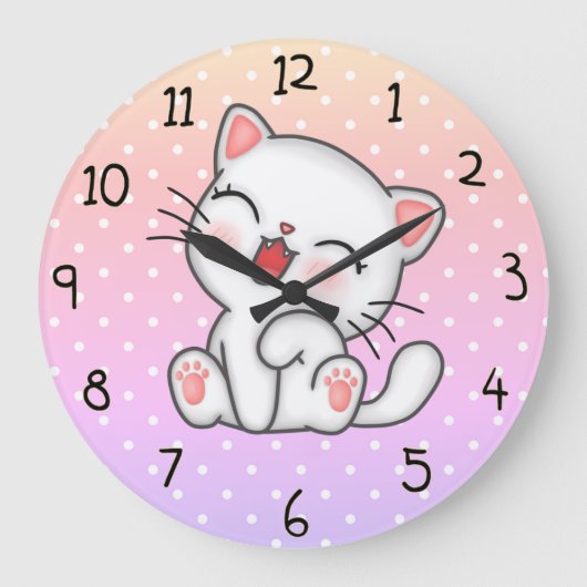 Niedlich Kitten Große Wanduhr (Vorderseite)