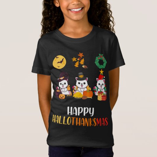 Niedlich Kitten Halloween Cat Weihnachtsfest Hallo T-Shirt (Vorderseite)