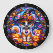 Niedlich Kitten Halloween gesteinigtes Glas Große Wanduhr (Vorderseite)