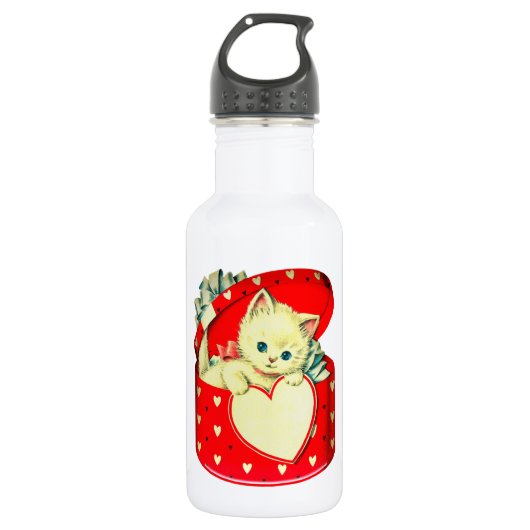 Niedlich Kitten Herz Vintag Katzenuntergang Retro Edelstahlflasche (Vorderseite)