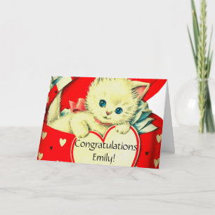 Niedlich Kitten Herz Vintag Katzenuntergang Retro  Karte