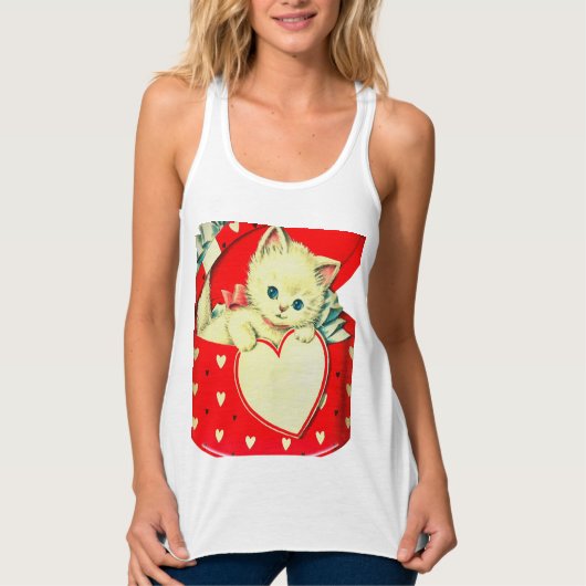Niedlich Kitten Herz Vintag Katzenuntergang Retro Tank Top (Vorderseite)