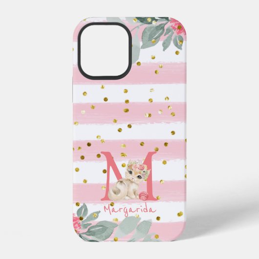 Niedlich Kitten Illustration Sweet Monogram Case M iPhone Hülle (Rückseite)