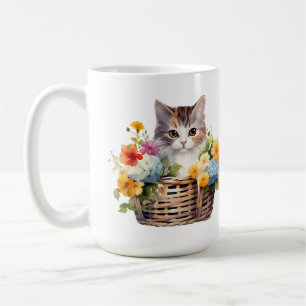 Niedlich Kitten im Korb der Blume Kaffeetasse