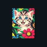 Niedlich Kitten im Pop Art Painting Style Leinwand<br><div class="desc">Ein niedlicher Kitten mit blauen Augen spielt in der Natur mit Blume und Schmetterlingen im Pop Art Painting Style.</div>