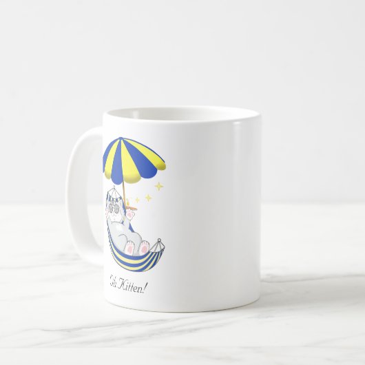 Niedlich Kitten in Blue & Yellow Hammock Kaffeetasse (Vorderseite Links)