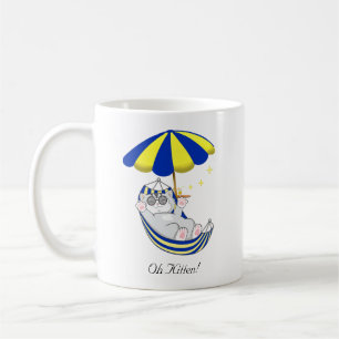Niedlich Kitten in Blue & Yellow Hammock Kaffeetasse