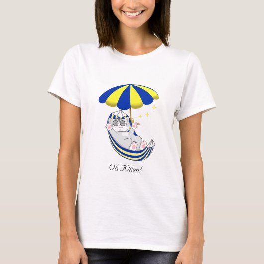 Niedlich Kitten in Blue & Yellow Hammock T-Shirt (Vorderseite)