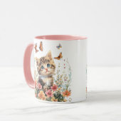 Niedlich Kitten in Blume - Adorable Cat Tasse (Vorderseite Links)