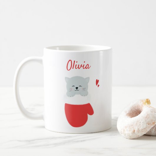 Niedlich Kitten in einem Mitten - Custom Girls Wei Kaffeetasse (Mit Donut)