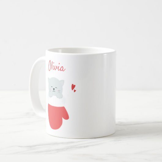 Niedlich Kitten in einem Mitten - Custom Girls Wei Kaffeetasse (Vorderseite Links)