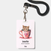 Niedlich Kitten in einem Teacup mit Herz Ausweis (Vorderseite mit Lanyard)