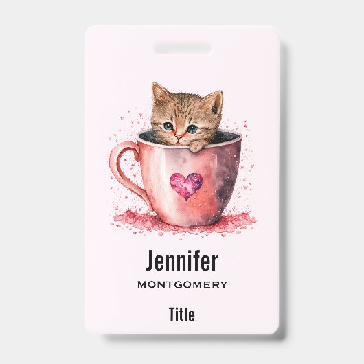 Niedlich Kitten in einem Teacup mit Herz Ausweis (Vorderseite)