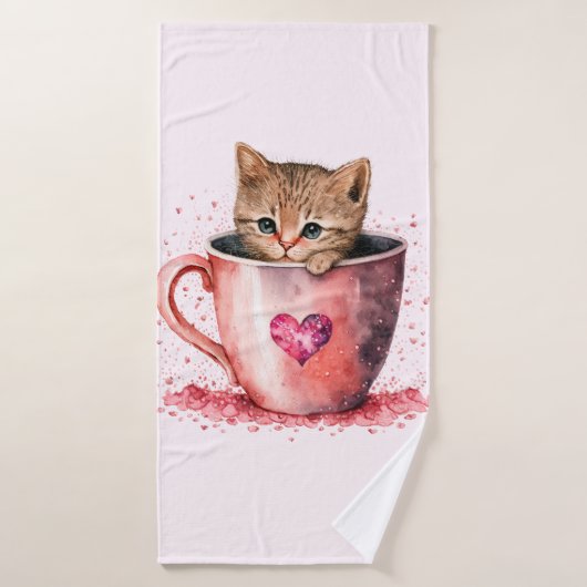 Niedlich Kitten in einem Teacup mit Herz Badehandtuch (Badehandtuch)