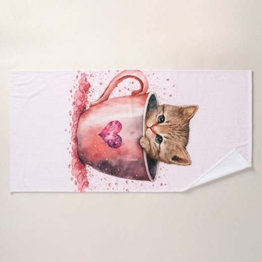 Niedlich Kitten in einem Teacup mit Herz Badehandtuch (Badehandtuch)