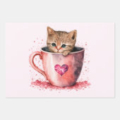 Niedlich Kitten in einem Teacup mit Herz Geschenkpapier Set (Vorderseite)