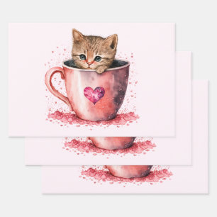 Niedlich Kitten in einem Teacup mit Herz Geschenkpapier Set