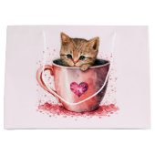 Niedlich Kitten in einem Teacup mit Herz Große Geschenktüte (Vorderseite)