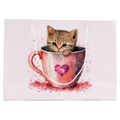 Niedlich Kitten in einem Teacup mit Herz Große Geschenktüte (Rückseite)