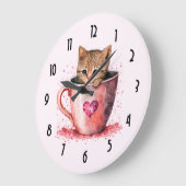 Niedlich Kitten in einem Teacup mit Herz Große Wanduhr (Winkel)