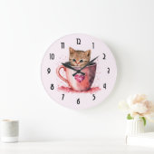 Niedlich Kitten in einem Teacup mit Herz Große Wanduhr (Zuhause)