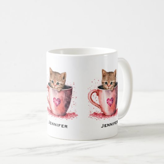 Niedlich Kitten in einem Teacup mit Herz Kaffeetasse (VorderseiteRechts)