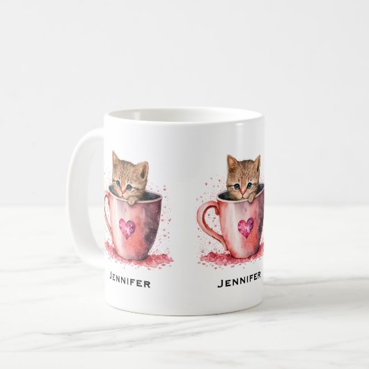 Niedlich Kitten in einem Teacup mit Herz Kaffeetasse (Vorderseite Links)