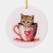 Niedlich Kitten in einem Teacup mit Herz Keramik Ornament (Vorne)