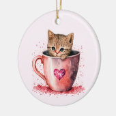 Niedlich Kitten in einem Teacup mit Herz Keramik Ornament (Links)