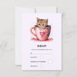 Niedlich Kitten in einem Teacup mit Herz RSVP Karte