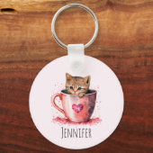 Niedlich Kitten in einem Teacup mit Herz Schlüsselanhänger (Rückseite)