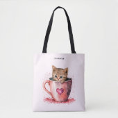 Niedlich Kitten in einem Teacup mit Herz Tasche (Vorderseite)