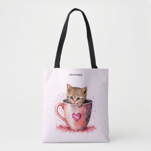 Niedlich Kitten in einem Teacup mit Herz Tasche (Vorderseite)