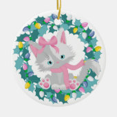 Niedlich Kitten in Kränz Keramik Ornament (Vorne)