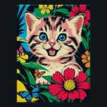 Niedlich Kitten in Pop Art Painting Style Poster<br><div class="desc">Ein niedlicher Kitten mit blauen Augen spielt in der Natur mit Blume und Schmetterlingen im Pop Art Painting Style.</div>