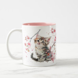 Niedlich Kitten in Sakura Blume Zweifarbige Tasse