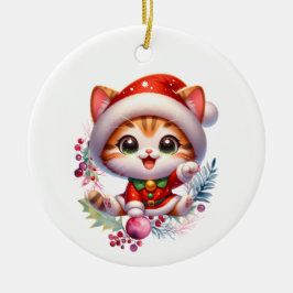 Niedlich Kitten in Santa Costume Weihnachten Keramik Ornament