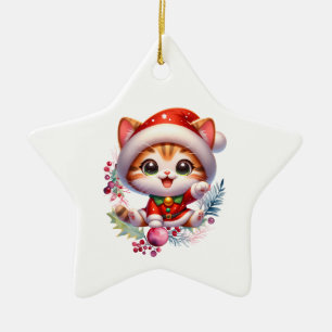 Niedlich Kitten in Santa Costume Weihnachten Keramik Ornament